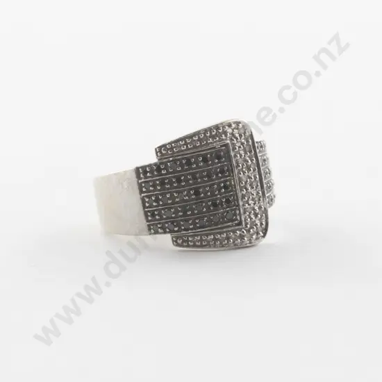 10ct White Gold Diamond Buckle Band Ring