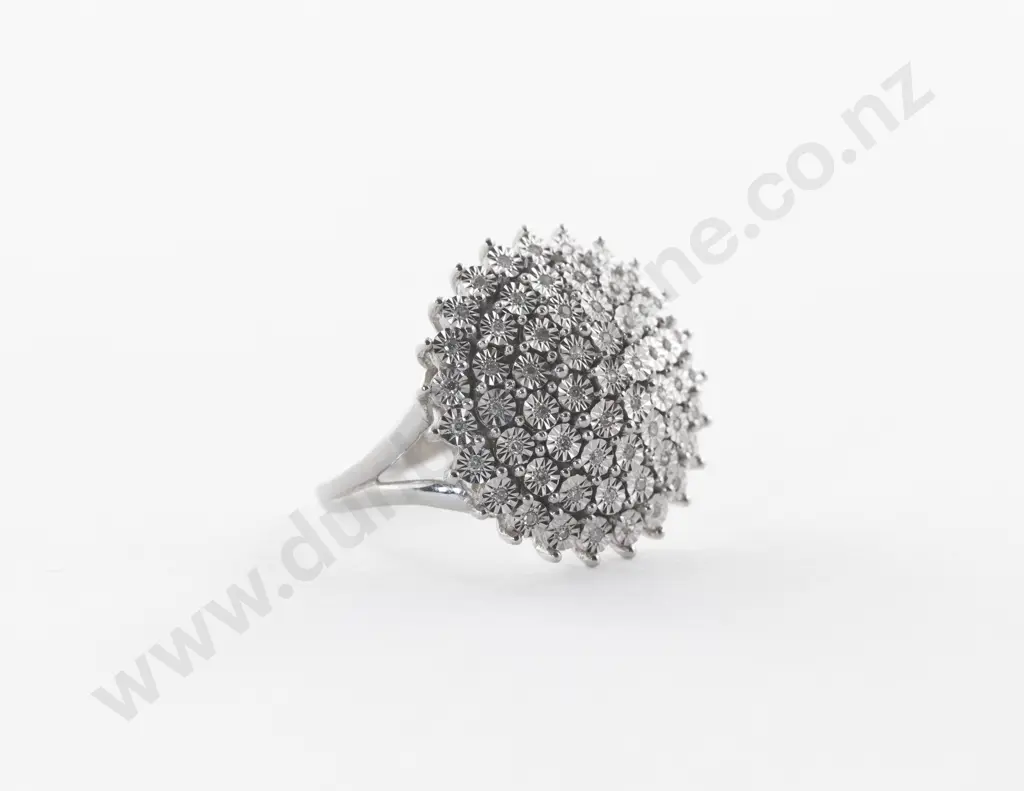 10ct White Gold 56Stone Diamond Cluster Ring Image 1++