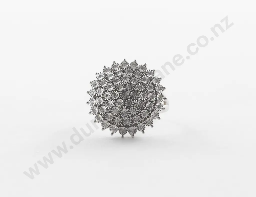 10ct White Gold 56Stone Diamond Cluster Ring Image 1++