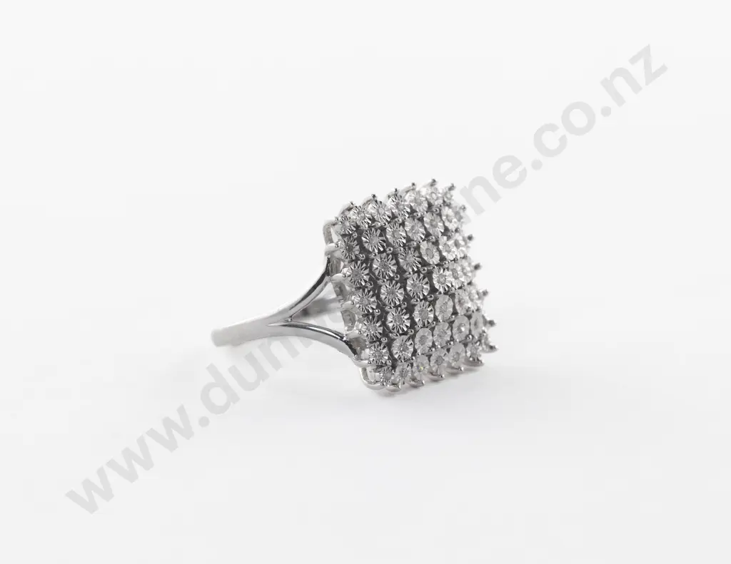 10ct White Gold 49Stone Diamond Cluster Ring Image 1++