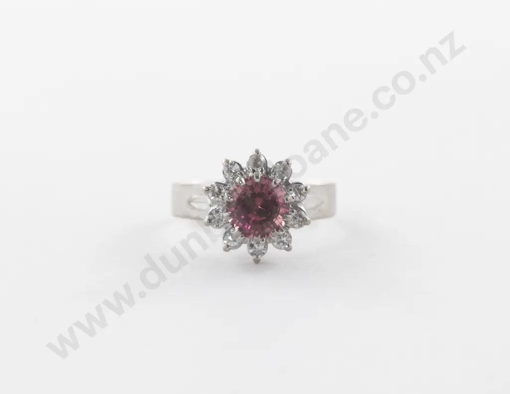 18ct White Gold Eleven Stone Tourmaline and Diamond Cluster Ring Image 1++