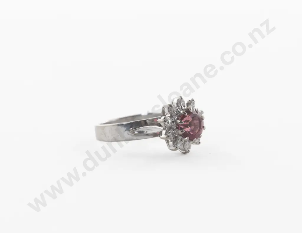 18ct White Gold Eleven Stone Tourmaline and Diamond Cluster Ring Image 1++