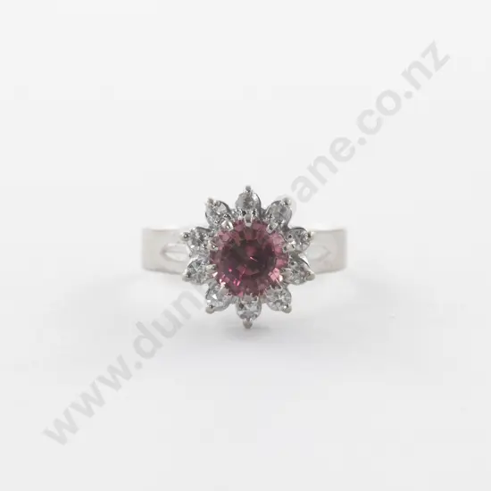 18ct White Gold Eleven Stone Tourmaline and Diamond Cluster Ring