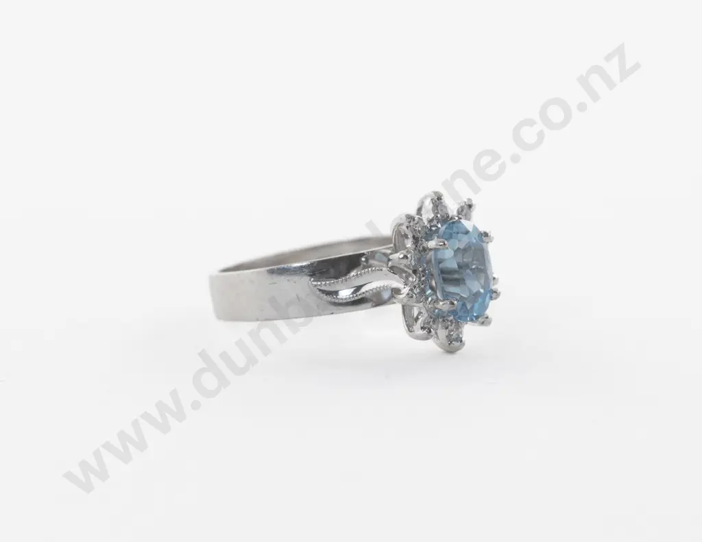 9ct White Gold Eleven Stone Topaz and Diamond Cluster Ring Image 1++
