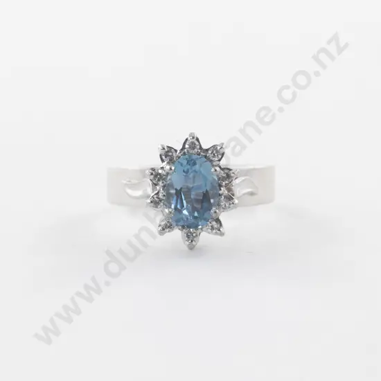 9ct White Gold Eleven Stone Topaz and Diamond Cluster Ring