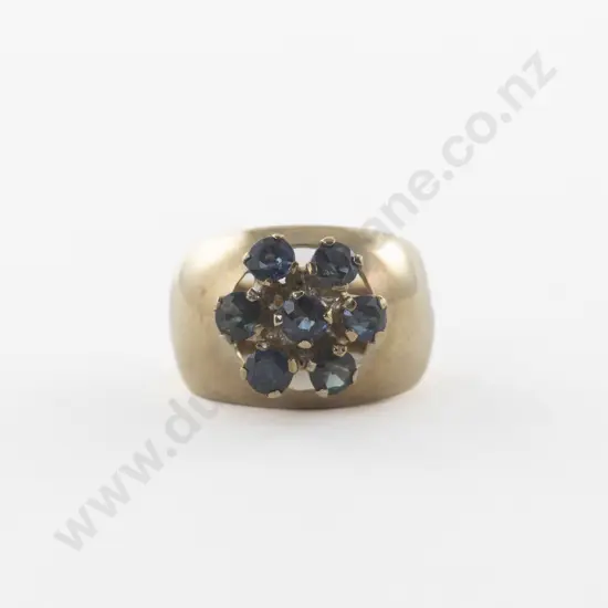 9ct Seven Stone Sapphire Floret Cluster Ring