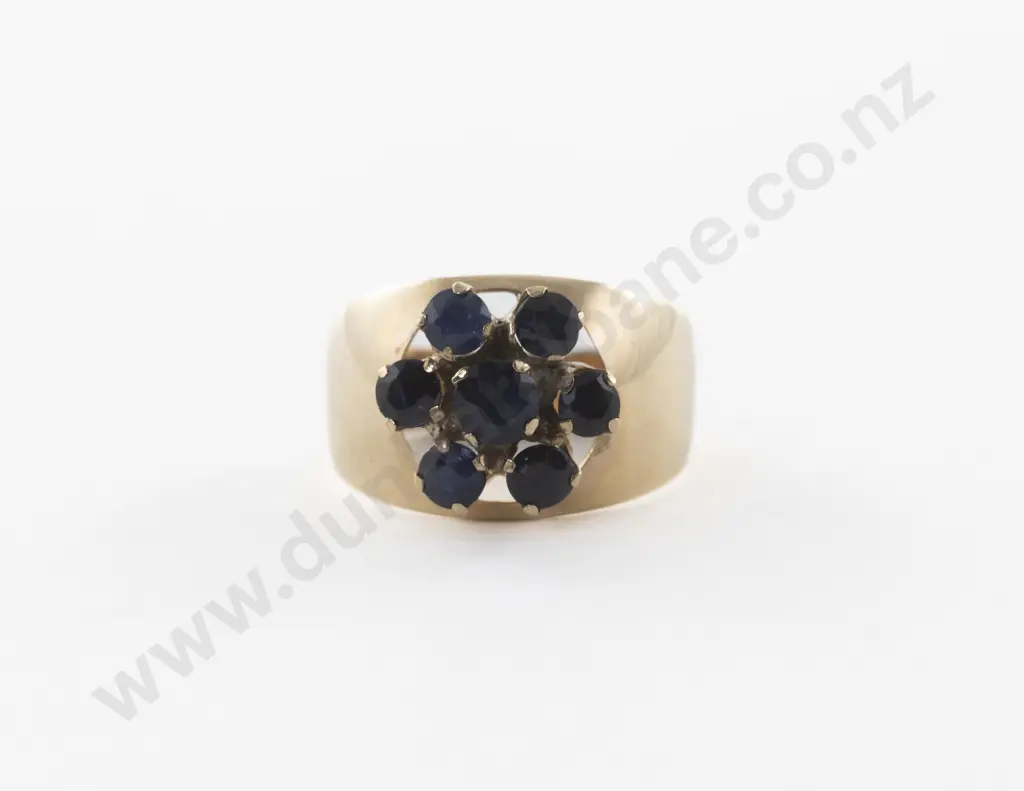 14ct Seven Stone Sapphire Floret Cluster Ring Image 1++