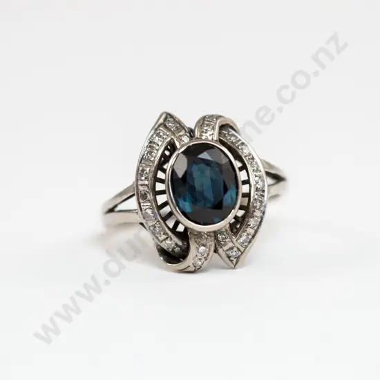 Palladium 24stone Sapphire and Diamond Cluster Ring