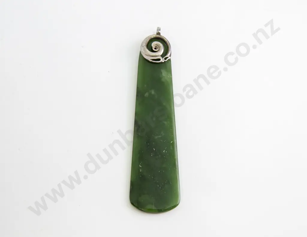NZ S/S Mounted Greenstone Pendant Image 1++