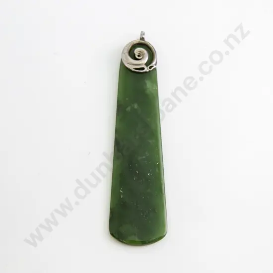 NZ S/S Mounted Greenstone Pendant