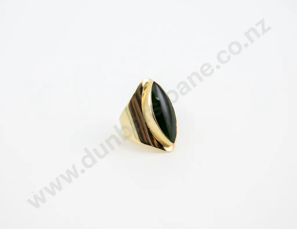 NZ 9ct Greenstone Marquise Panel Ring Image 1++
