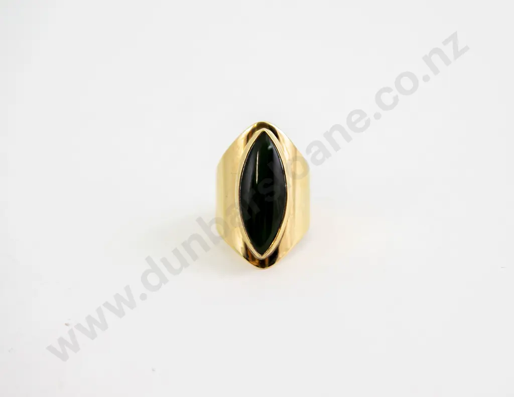 NZ 9ct Greenstone Marquise Panel Ring Image 1++