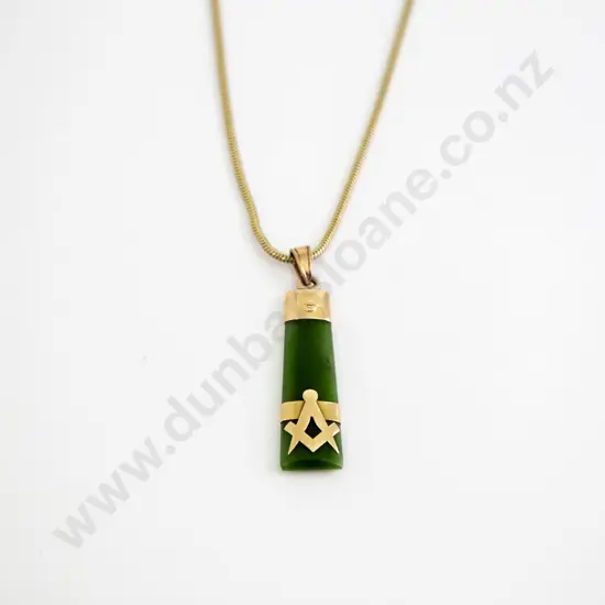 NZ Colonial 9ct Mounted Greenstone Pendant