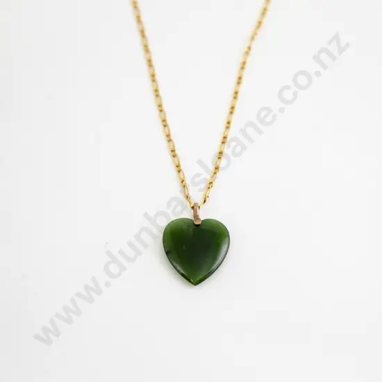 NZ Greenstone Heart Pendant on 9ct Neck Chain