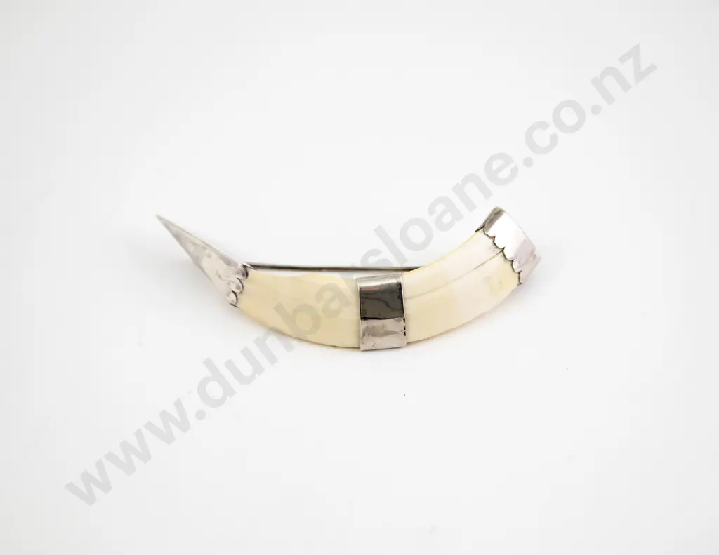 NZ Colonial S/S Mounted Tusk Brooch Image 1++