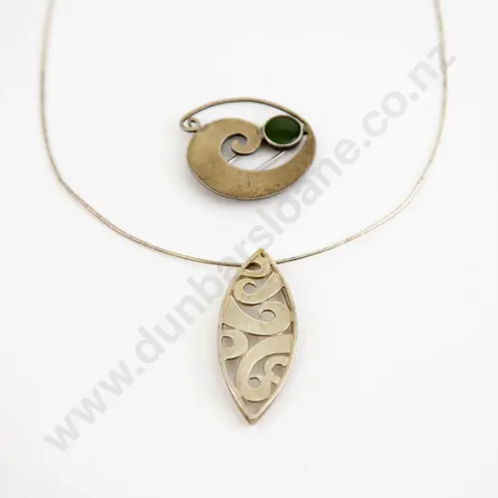 Unidentified  NZ Jeweller S/S and Greenstone Brooch