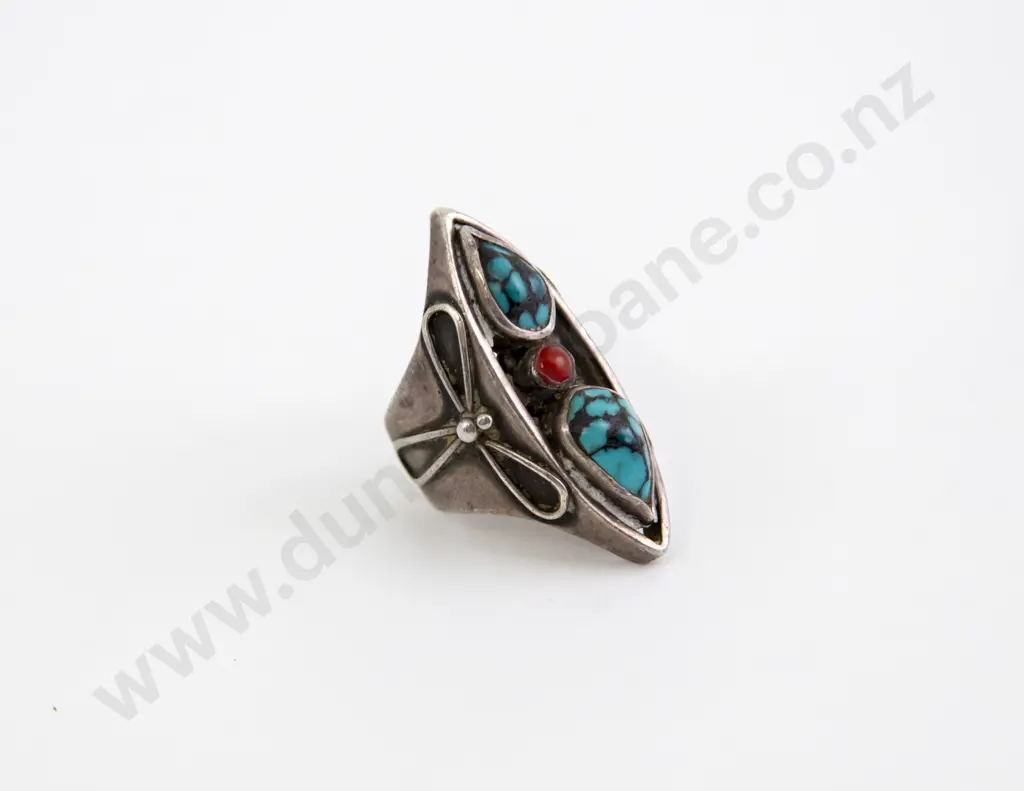 NZ Jeweller Jenny Pattrick Turquoise and Coral Ring Image 1++