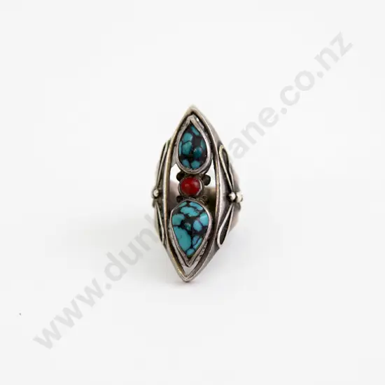 NZ Jeweller Jenny Pattrick Turquoise and Coral Ring