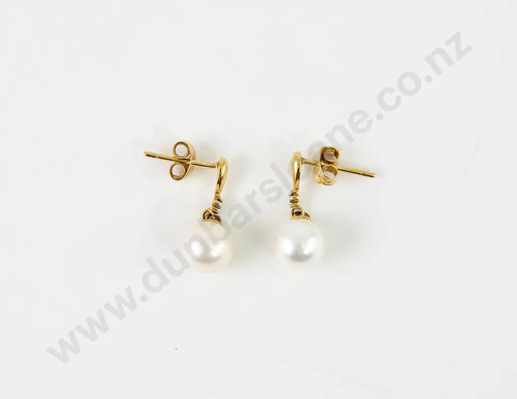 Pair 9ct Diamond and Pearl Pendant Earrings Image 1++
