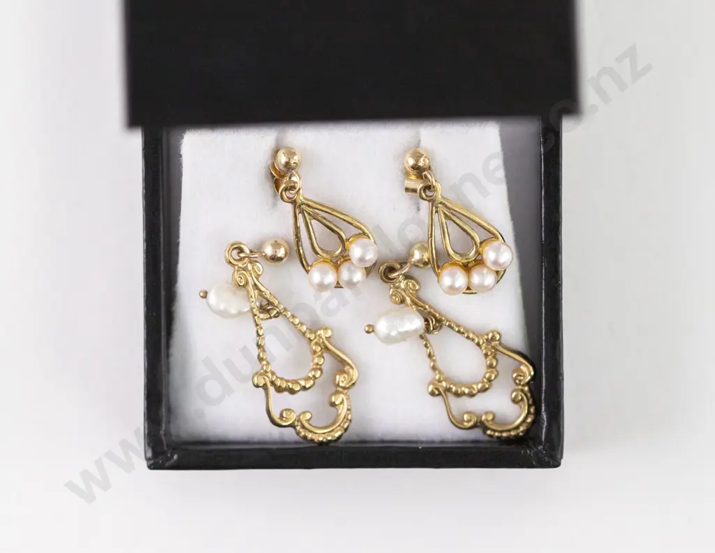 Pair 9ct Single Fresh Water Pearl Pendant Drop Earrings Image 1++