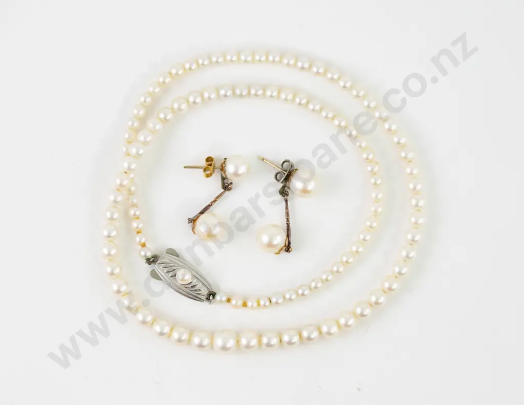 Mikimoto Single Strand Graduated Cultured Pearl Necklace and Pair Pearl Earrings Image 1++