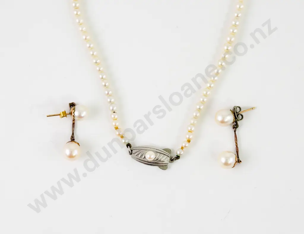 Mikimoto Single Strand Graduated Cultured Pearl Necklace and Pair Pearl Earrings Image 1++