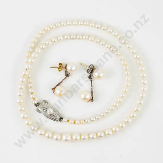 Mikimoto Single Strand Graduated Cultured Pearl Necklace and Pair Pearl Earrings