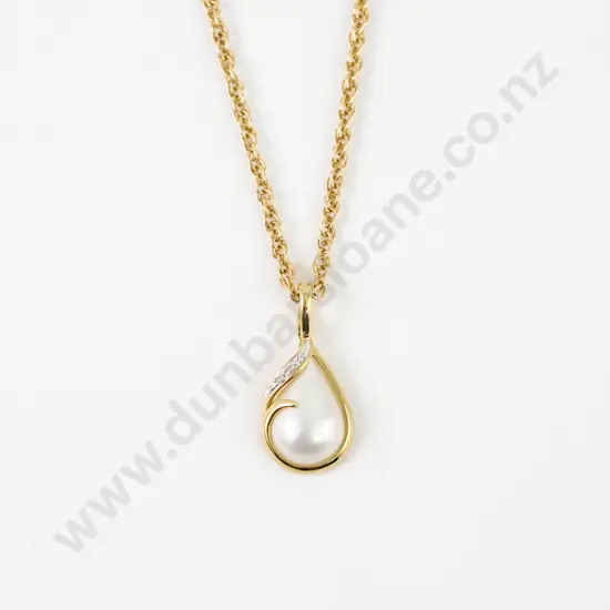9ct Single Mabe Pearl and Diamond Pendant