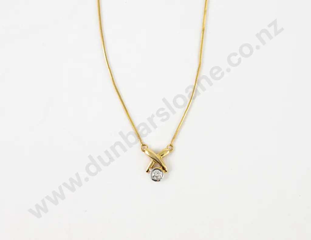 14ct White and Yellow Gold Single Diamond Cross Necklace Image 1++
