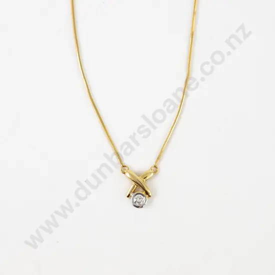 14ct White and Yellow Gold Single Diamond Cross Necklace