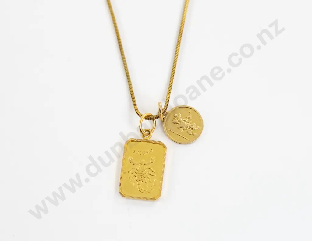 18ct St Christopher and Maple Leaf Medallion Pendants on 18ct Neck Chain Image 1++