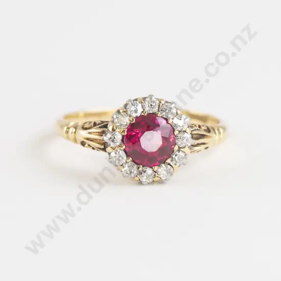 Vict 18ct 13stone Imitation Ruby and Diamond Cluster Ring