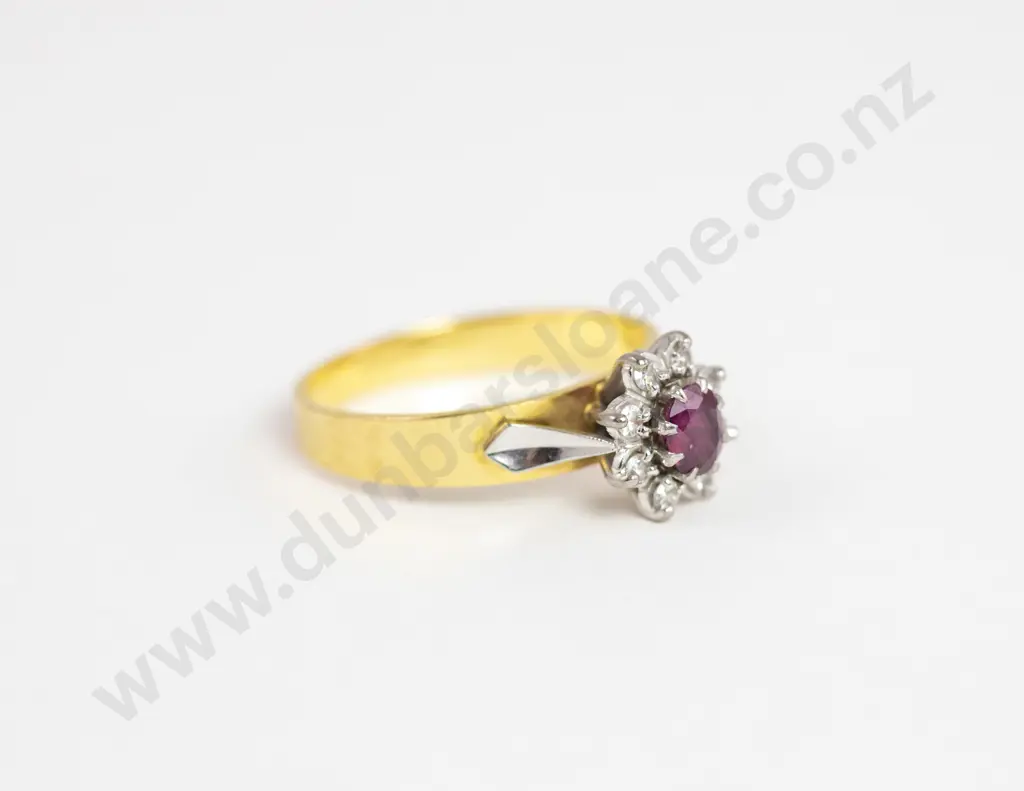 18ct Nine Stone Diamond and Garnet Floret Cluster Ring Image 1++
