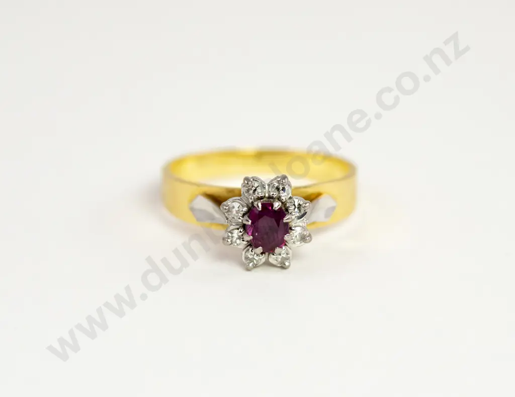 18ct Nine Stone Diamond and Garnet Floret Cluster Ring Image 1++