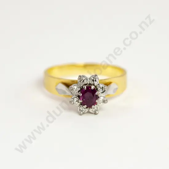 18ct Nine Stone Diamond and Garnet Floret Cluster Ring