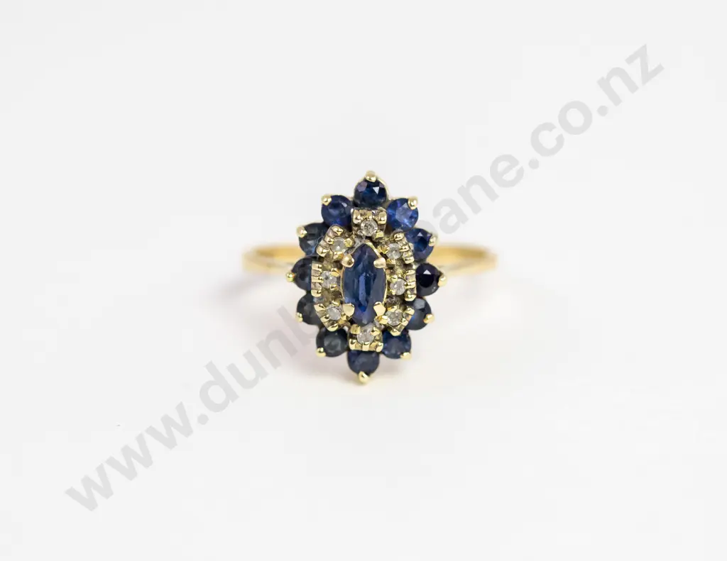 14ct 21Stone Diamond and Sapphire Cluster Ring Image 1++