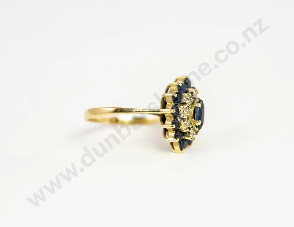 14ct 21Stone Diamond and Sapphire Cluster Ring Image 1++