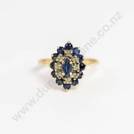 14ct 21Stone Diamond and Sapphire Cluster Ring