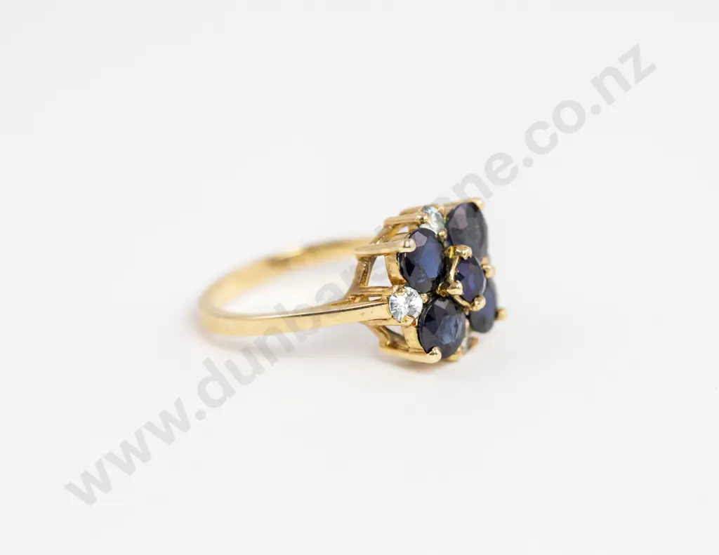 9ct Nine Stone Sapphire and Diamond Floret Cluster Ring Image 1++