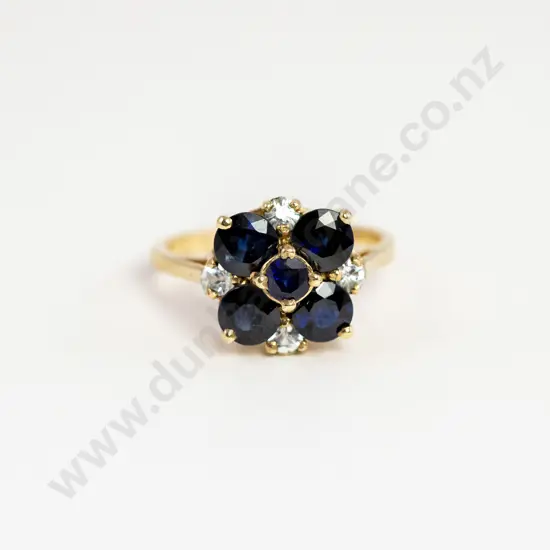 9ct Nine Stone Sapphire and Diamond Floret Cluster Ring