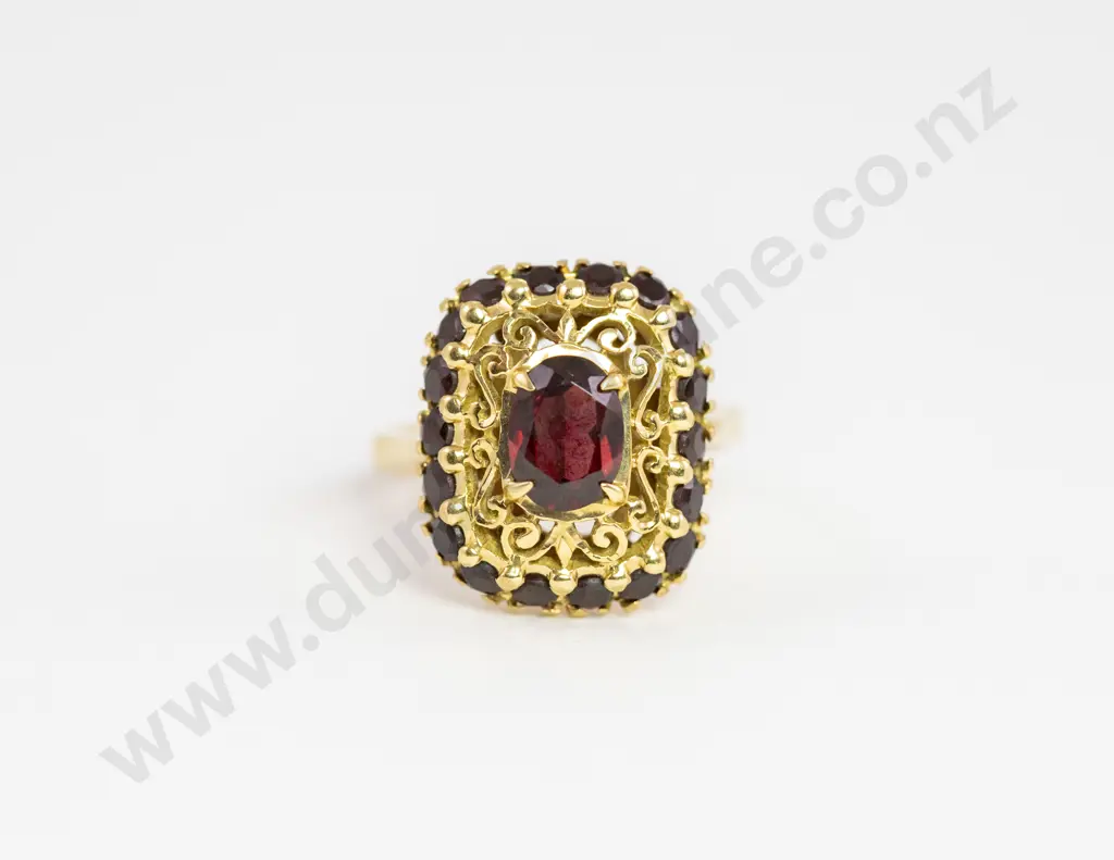 18ct 19Stone Garnet Dress Ring Image 1++
