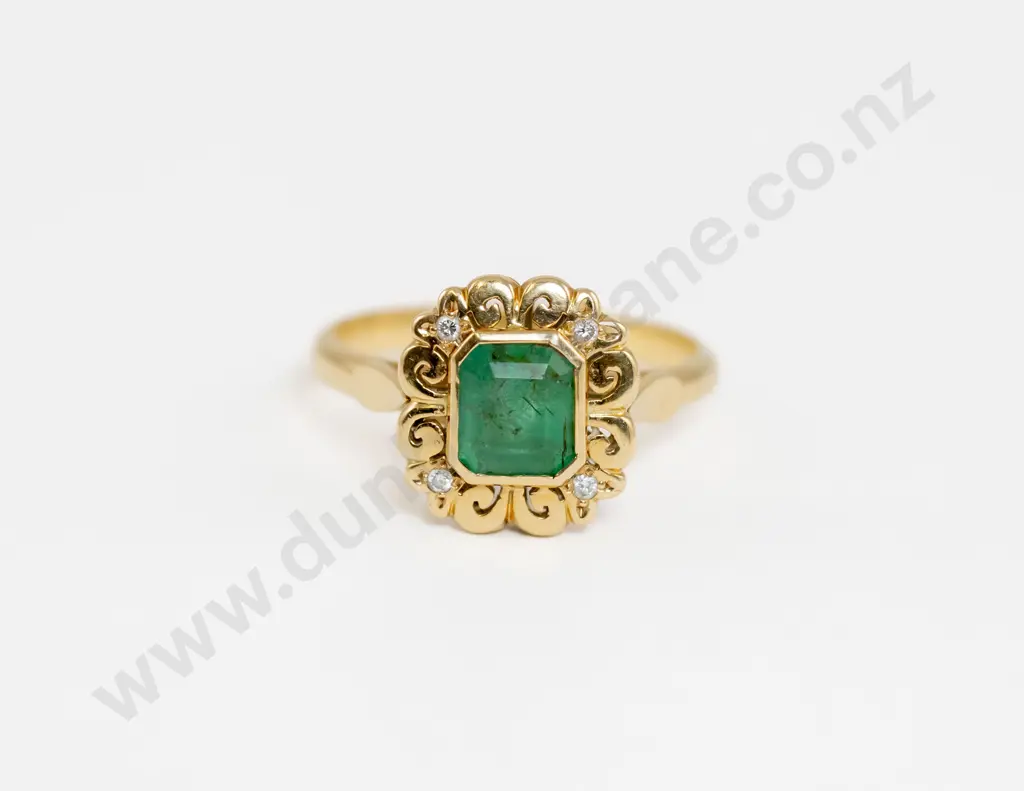 18ct Five Stone Emerald and Diamond Dress Ring Image 1++