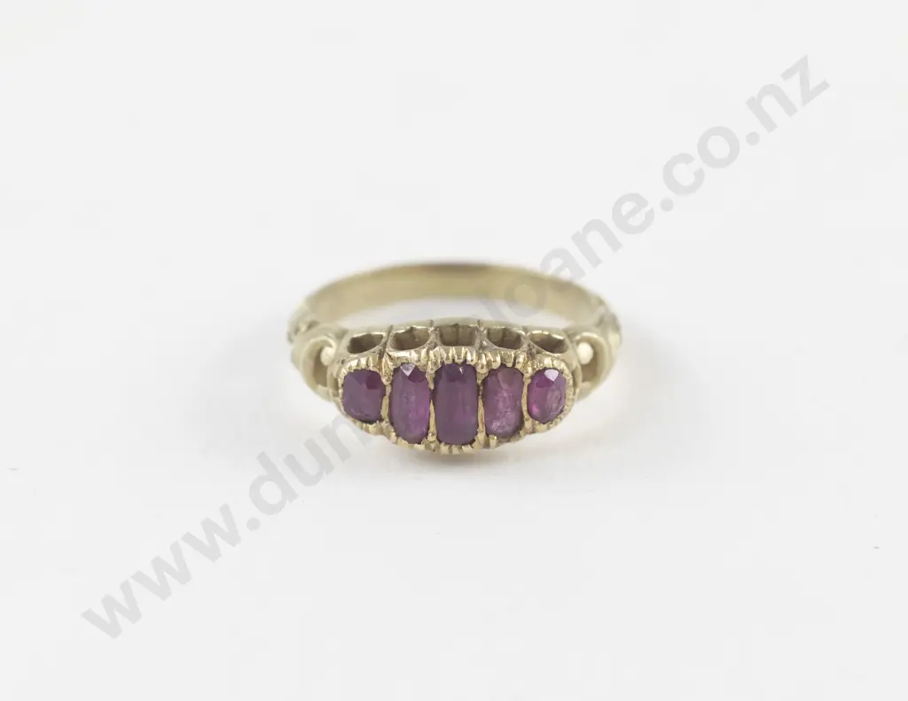 Victorian Gold Five Stone Ruby Bridge Ring Image 1++