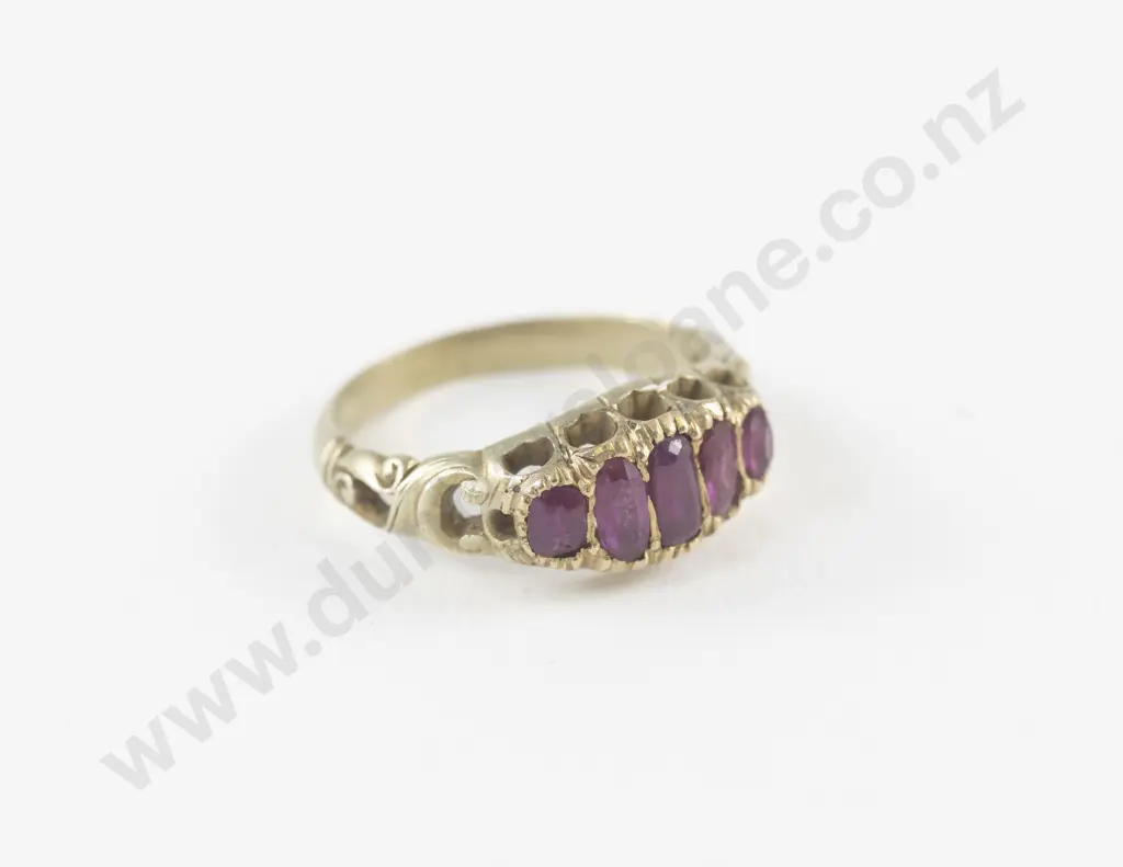 Victorian Gold Five Stone Ruby Bridge Ring Image 1++