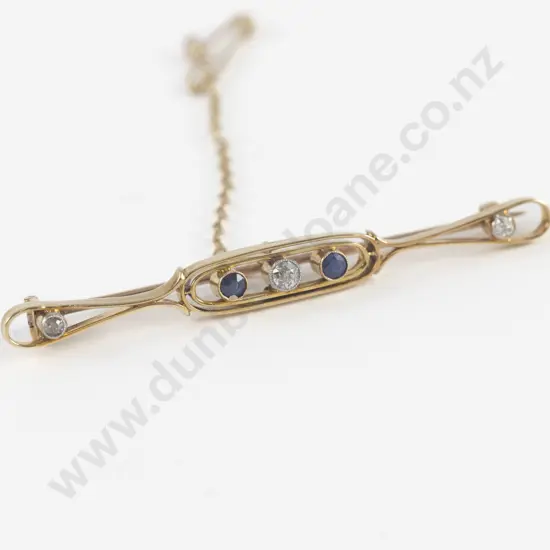 15ct Five Stone Diamond and Sapphire Bar Brooch