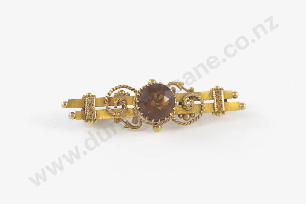 Victorian 15ct Single Citrine Double Bar Brooch Image 1++