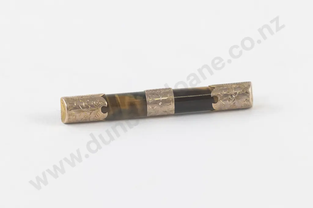 9ct Mounted Tiger Eye Bar Brooch Image 1++