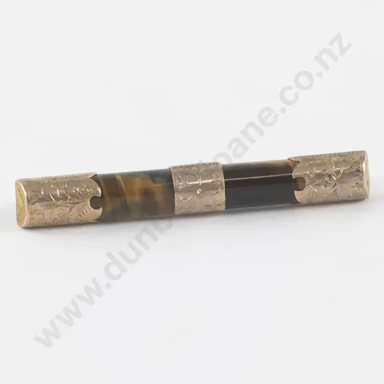 9ct Mounted Tiger Eye Bar Brooch