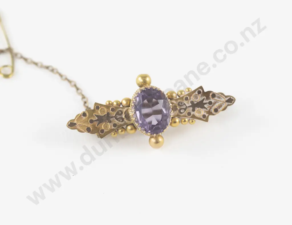 Victorian 15ct Single Amethyst Bar Brooch Image 1++