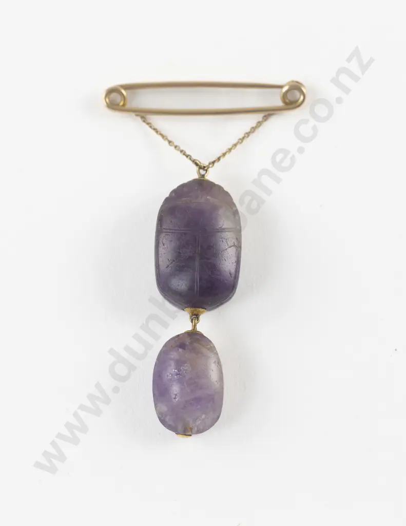 Victorian Gold Mounted Carved Amethyst Scarab Beetle Brooch Image 1++